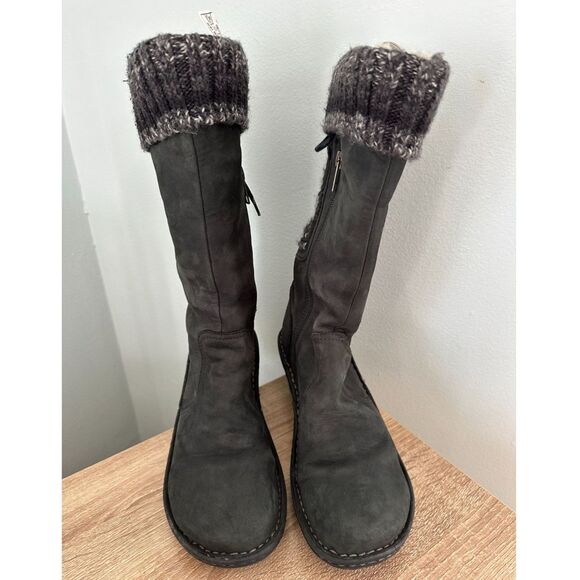 Ugg Skylar Wedge Boots Black Leather Knit Cuff Mid Calf Winter Casual size 8 - Picture 3 of 11